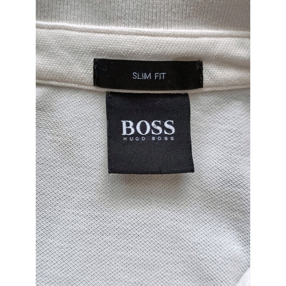 Hugo Boss Polo Shirt Men's Size Large Slime Fit Square Front Patch White Shirt - Picture 3 of 7